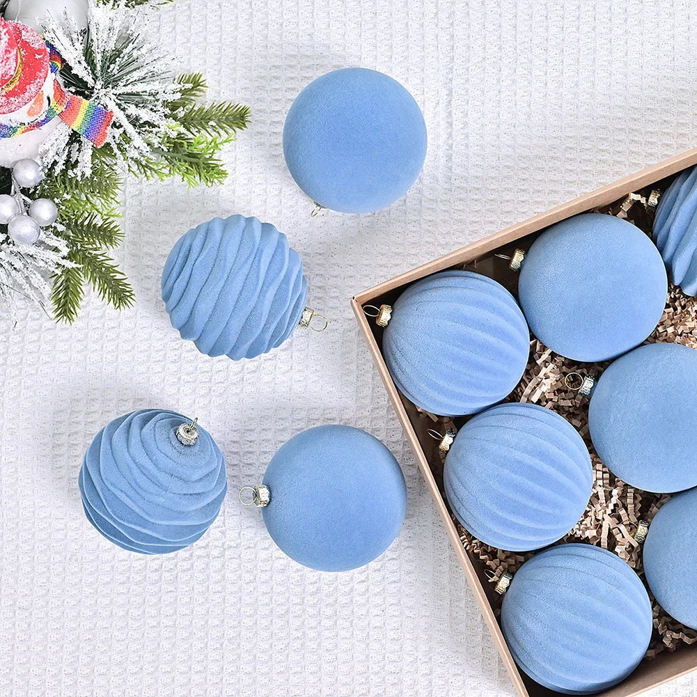 Flocked Velvet Christmas Ball Ornaments | Set of 12 | 3.15"