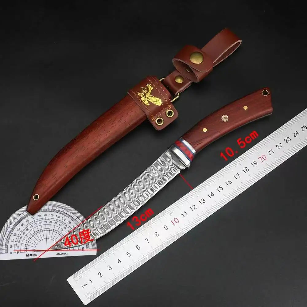 Damascus Steel Chef Knife – Fixed Blade Kitchen & BBQ Knife
