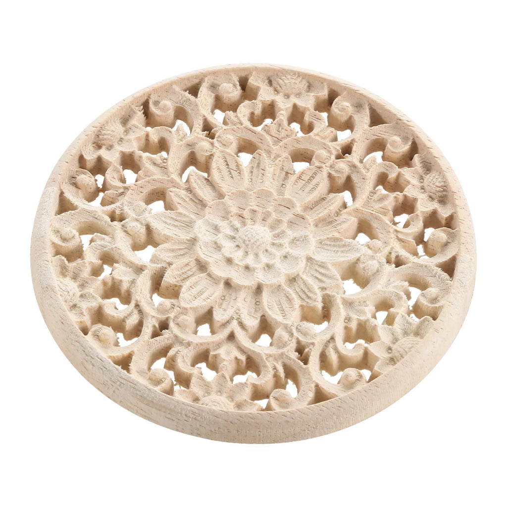 Floral Wood Carved Applique – Unfinished Wall & Furniture Decor