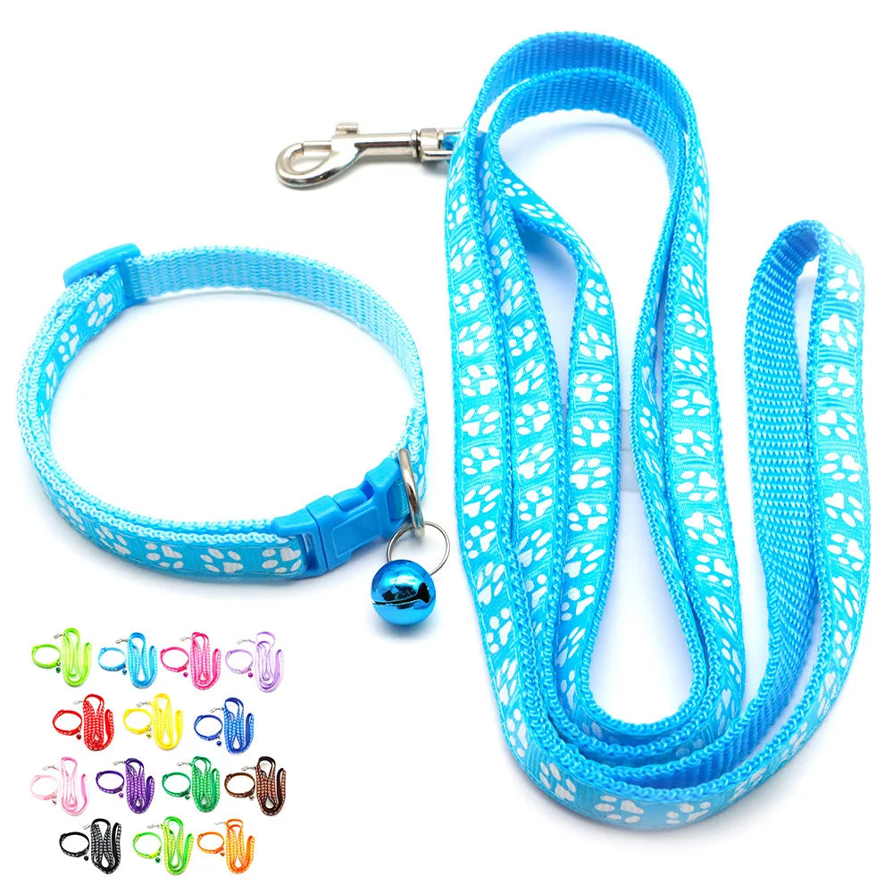 Dog Paw Print Leash & Adjustable Collar Set | Puppy Walking Lead