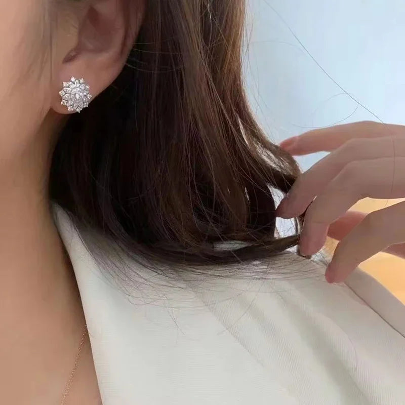 Huitan Flower CZ Stud Earrings – Cubic Zirconia Women's Jewelry