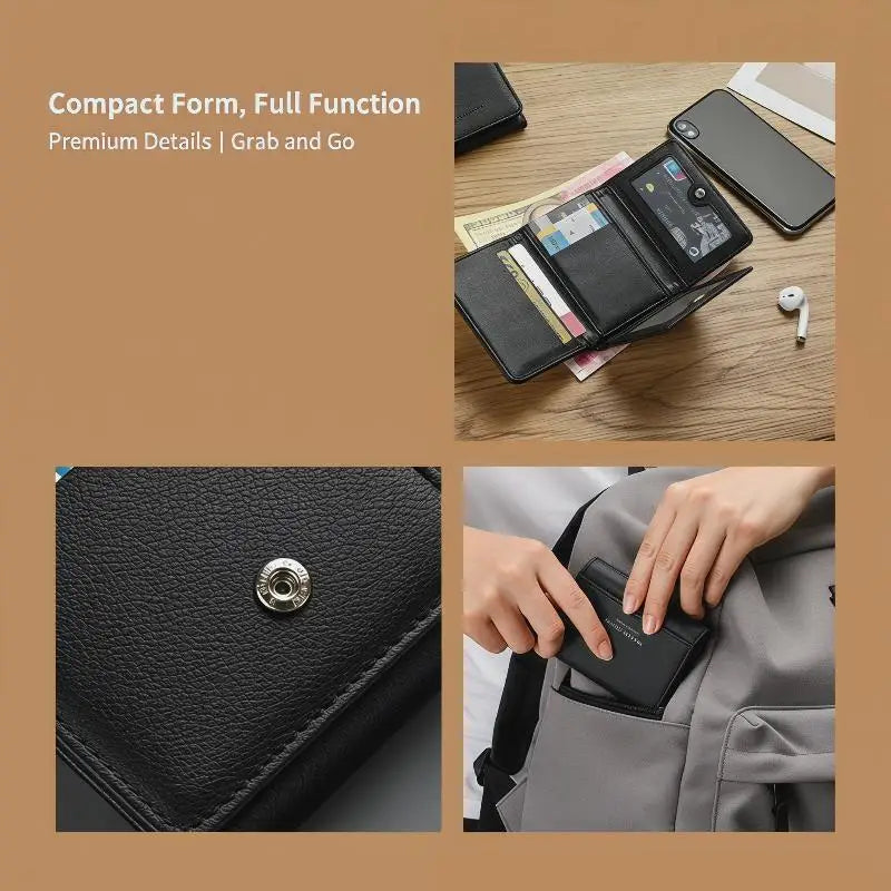 3-Fold PU Leather Card Holder Wallet | RFID Multi-Slot Purse