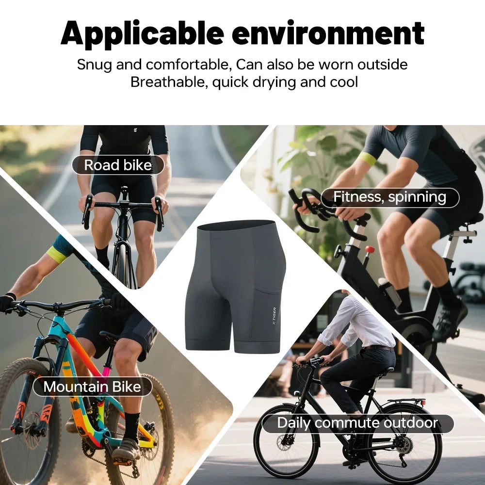 X-TIGER Men's Cycling Shorts – 5D Gel Pad & Zippered Pockets