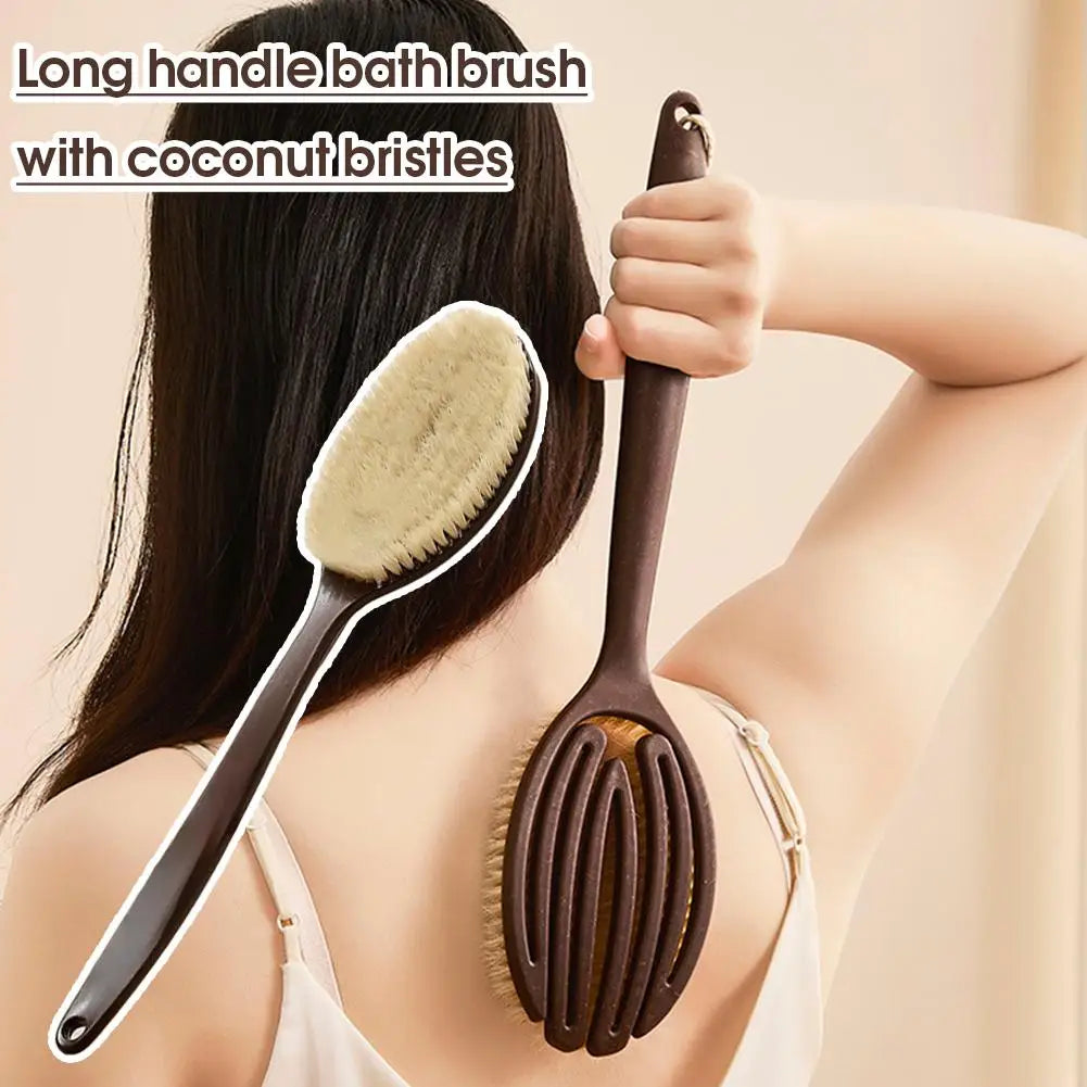 Long Handle Back Scrubber – Natural Coconut Bristle Shower Brush