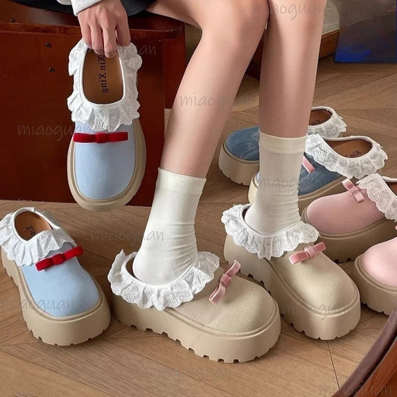 Women's Bow Wedge Platform Half Slippers – High Heel Mules