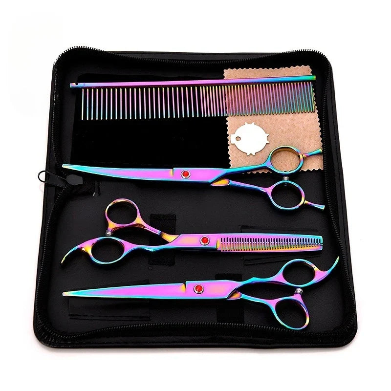 7" Professional Dog Grooming Scissors Set – Cut, Thin & Curved