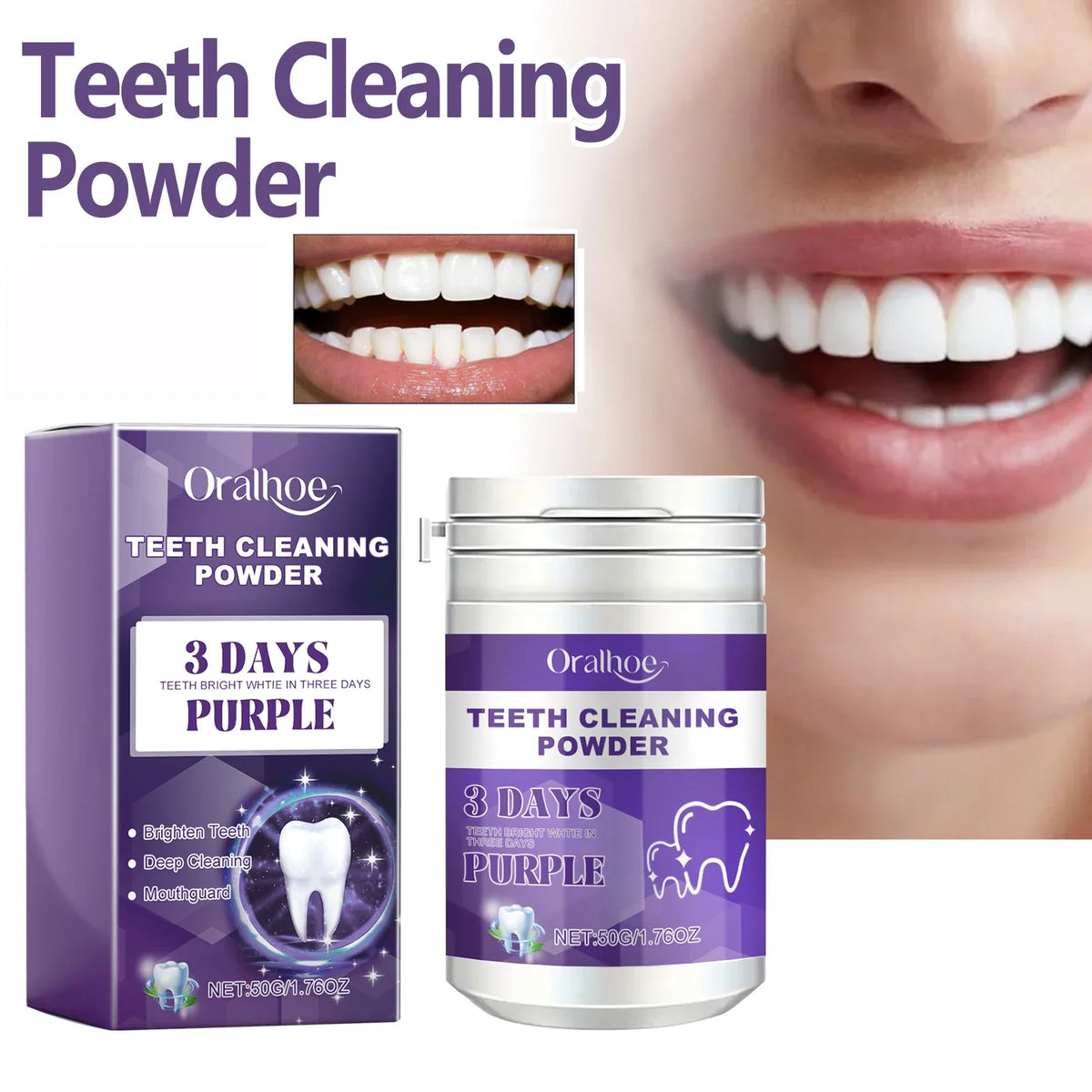 Oralhoe Teeth Whitening Powder – Natural Plant Formula 50g