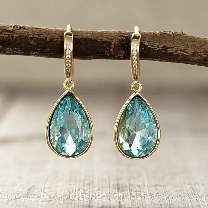 Huitan Blue CZ Water Drop Earrings – Elegant Fashion Jewelry
