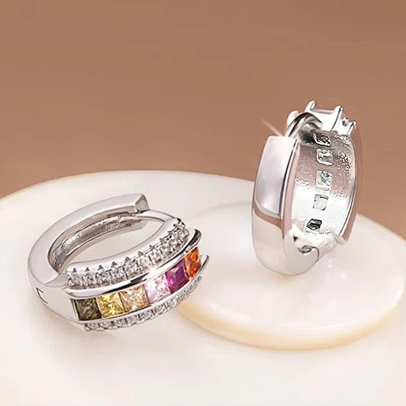 Huitan Princess CZ Hoop Earrings – Colorful & White Cubic Zirconia