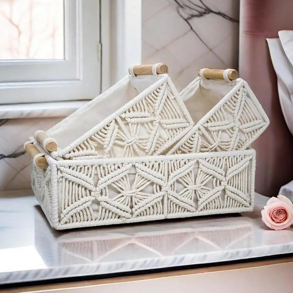 Storage Box Wooden Handles Large Capacity Woven Design Basket Home