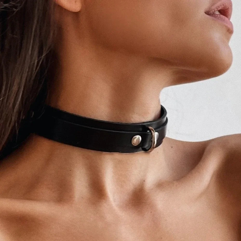 PU Leather Fetish Rope Collar Sexy Traction Bell Necklace Punk Tassel