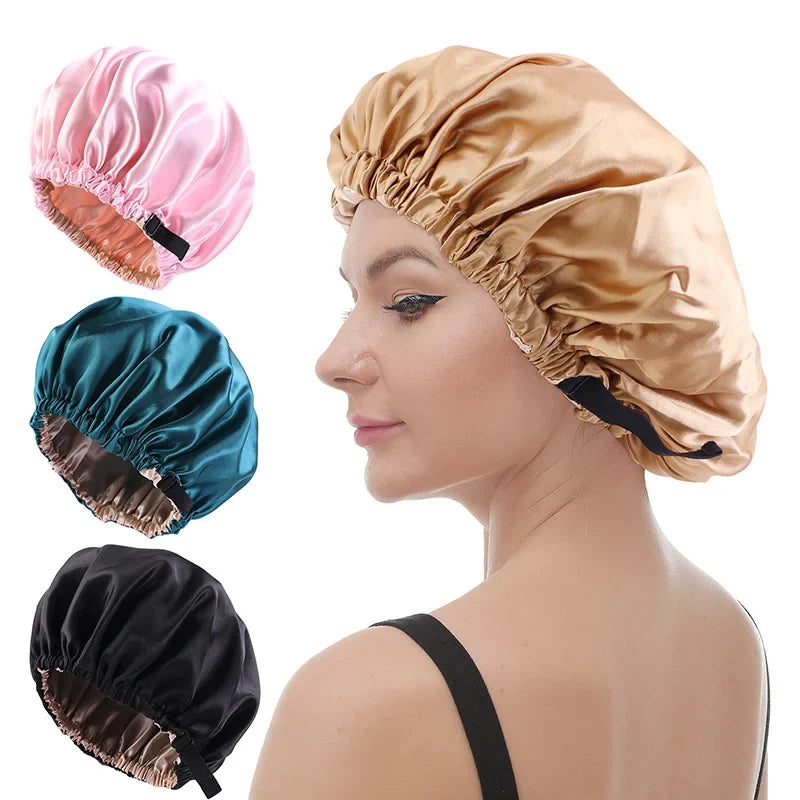 Satin Sleep Hair Cap – Adjustable Night Cap for Women