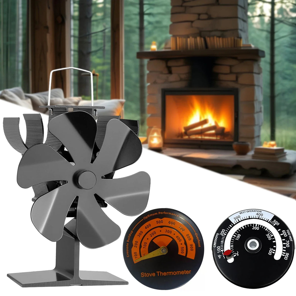 Heat Powered Stove Fan – 6-Blade Silent Thermal Fan