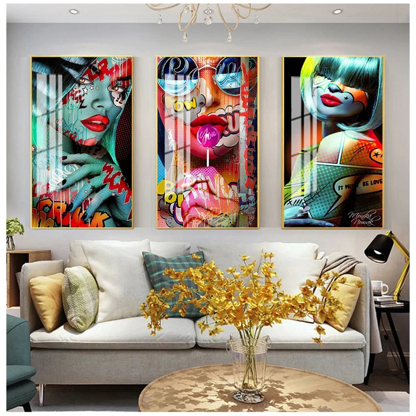Graffiti Women Portrait Canvas Wall Art | Modern Unframed Poster
