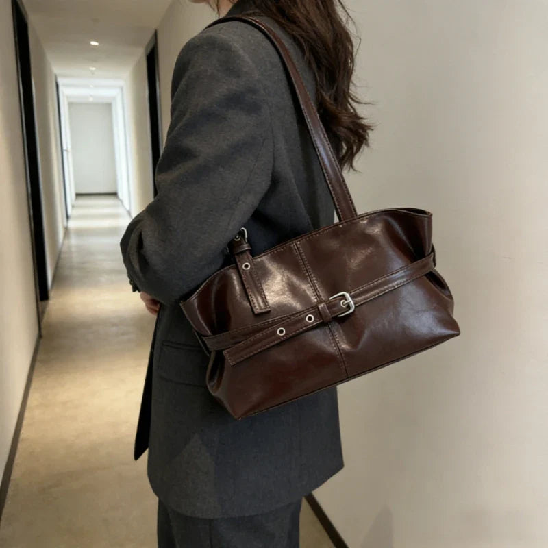 Korean Style Large Capacity Tote Shoulder Bag | PU Leather