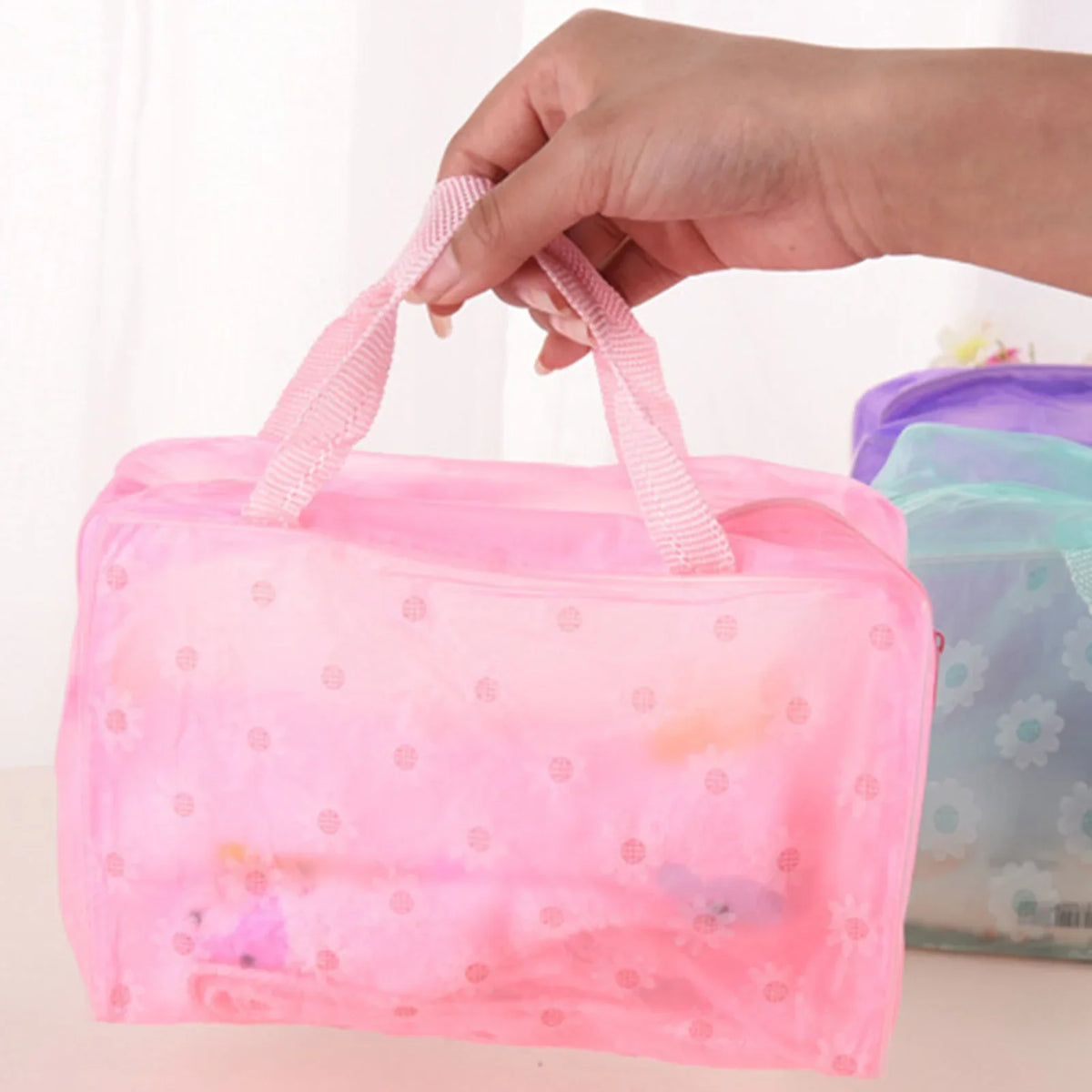 Clear PVC Makeup Bag with Zipper & Handles | Travel Organizer