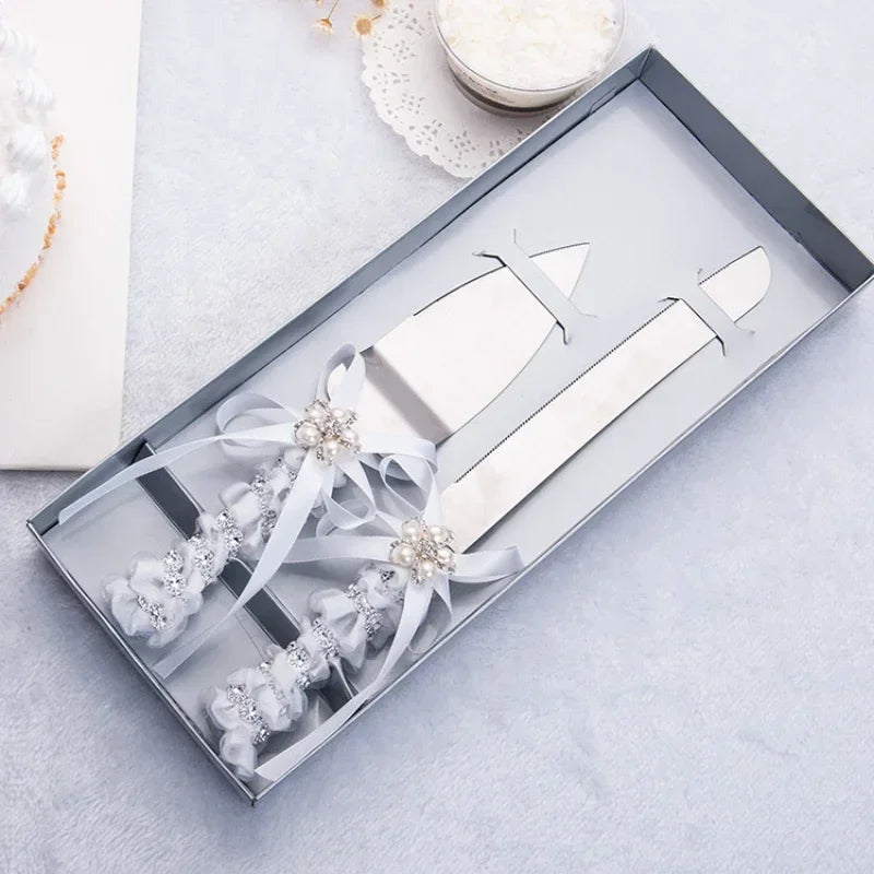 European Knife Fork Cake Spatula Diamond Bow Design Luxurious Wedding