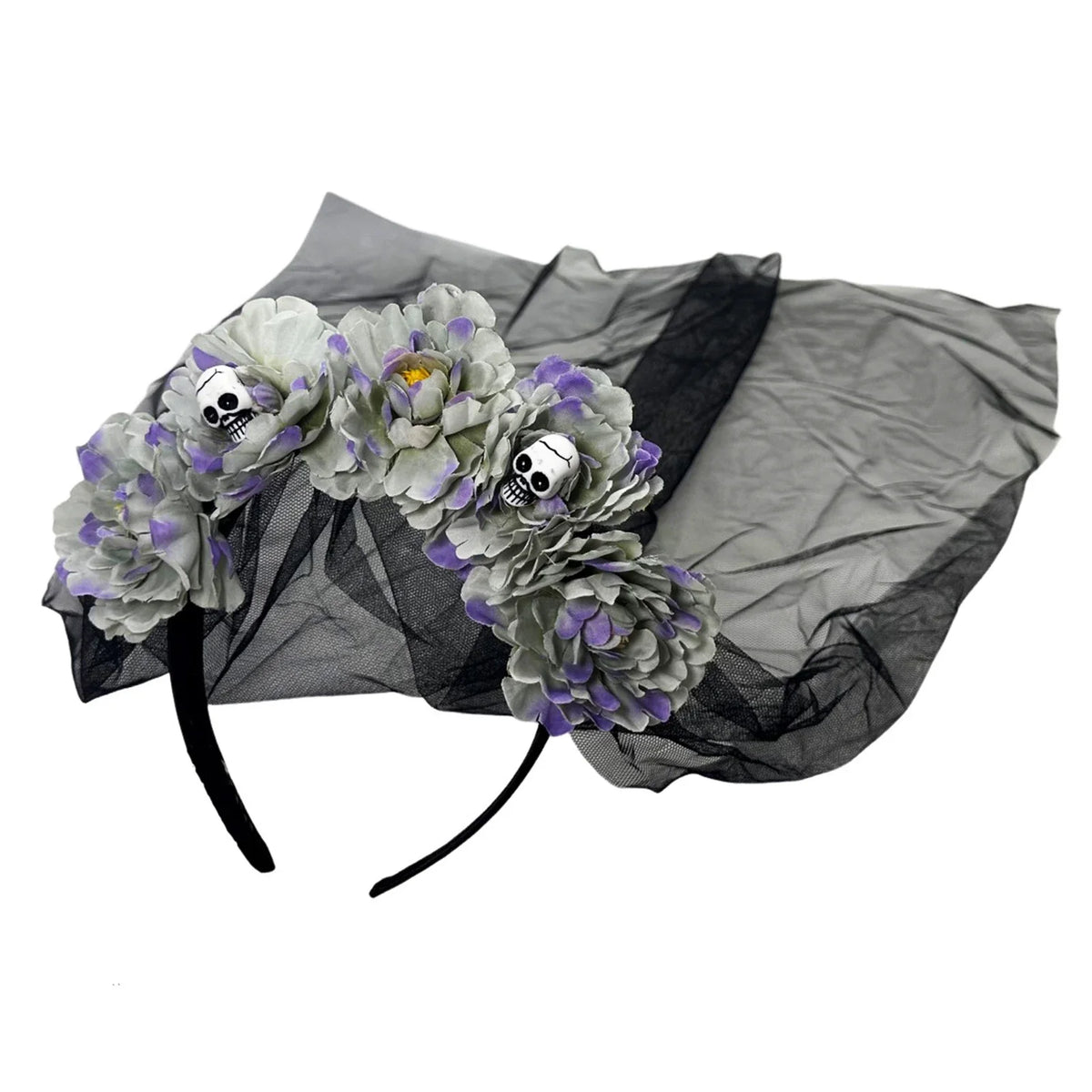 Gothic Rose Skull Headband | Halloween Floral Veil Hair Hoop