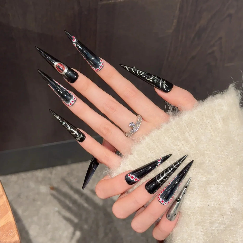 YADORNOS Extra Long Gothic Press-On Nails – Dark Black Set