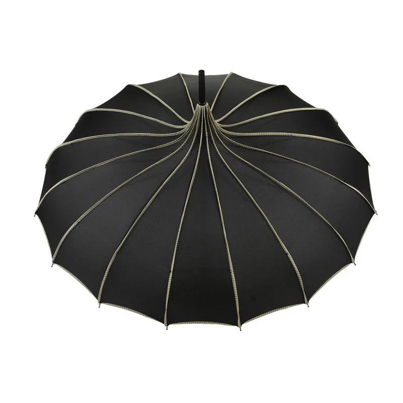 Vintage Long-Handle Umbrella – Windproof & UV-Proof, 16-Rib
