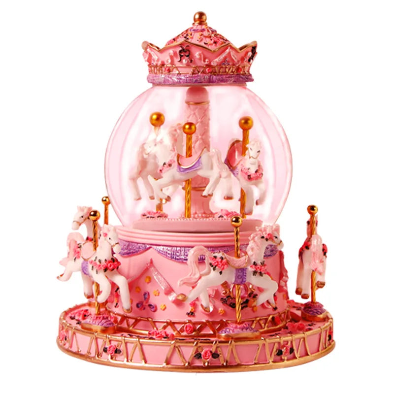 European-style Painted Crystal Ball Music Box Resin Carousel