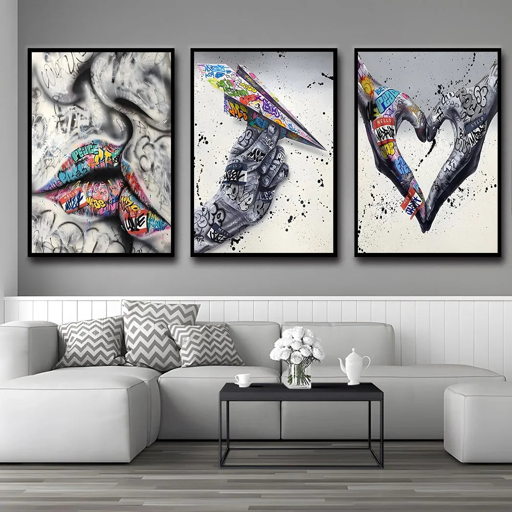 Street Graffiti Gestures Canvas Wall Art | Abstract Pop Mural