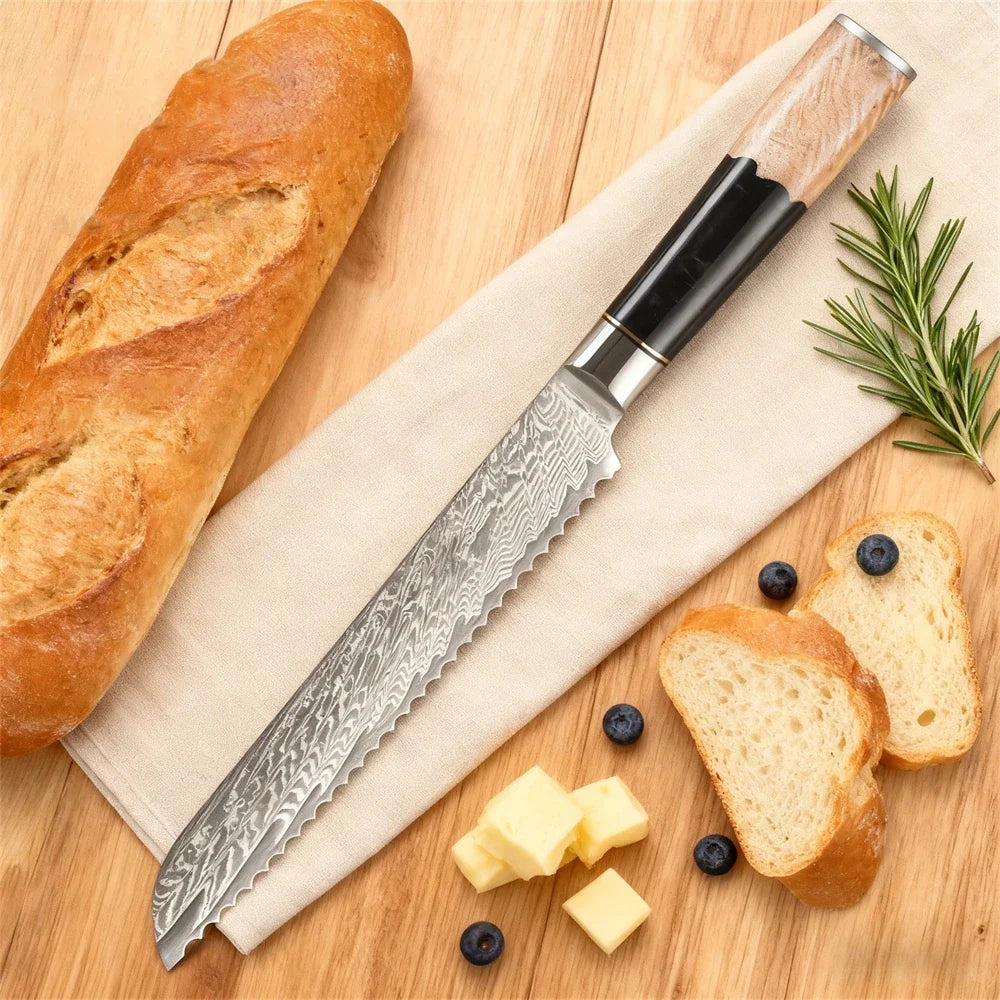 67-Layer Damascus Steel Bread & Cake Slicing Knife