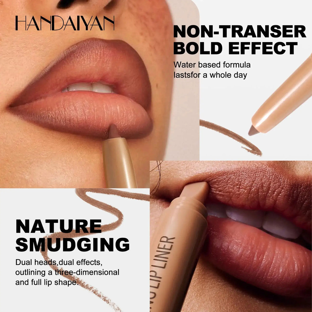 HANDAIYAN Dual-Ended Waterproof Matte Lip Liner & Smudge Brush