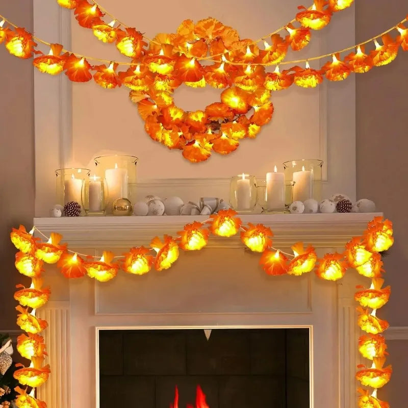 Marigold LED Flower String Lights | Artificial Chrysanthemum Decor