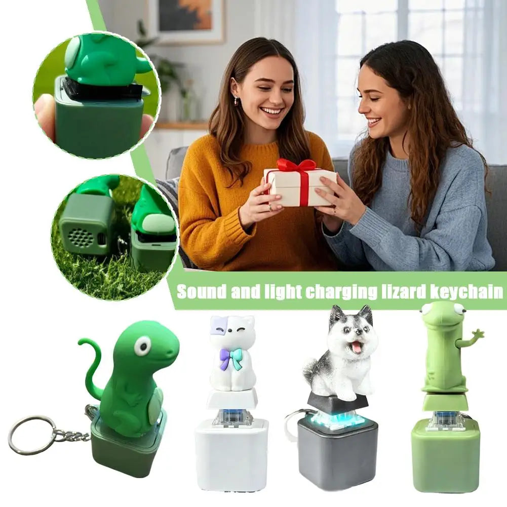 Lizard Fidget Clicker Keychain – Sound & Light, USB Rechargeable