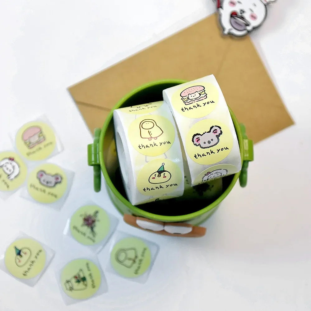 Roll Cartoon Stickers Cute Thank You Wrap Envelope Closure Diy