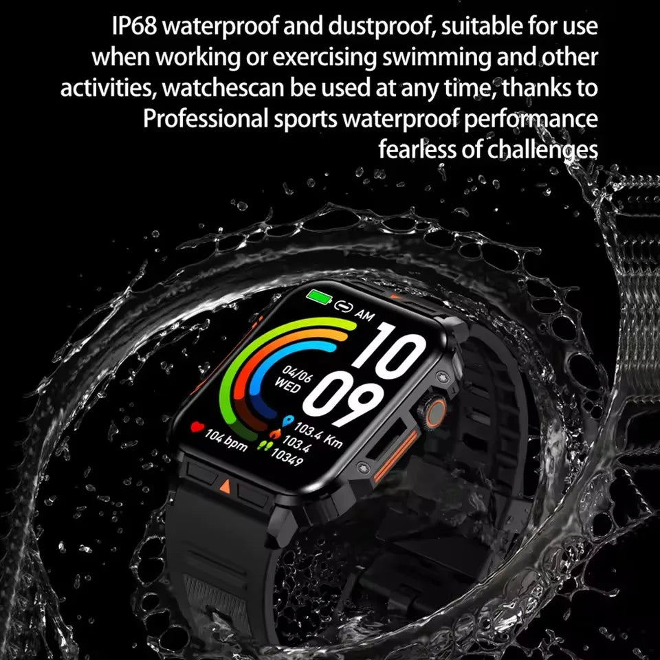 Military Smartwatch – Bluetooth Call, Heart Rate & SpO2 Monitor