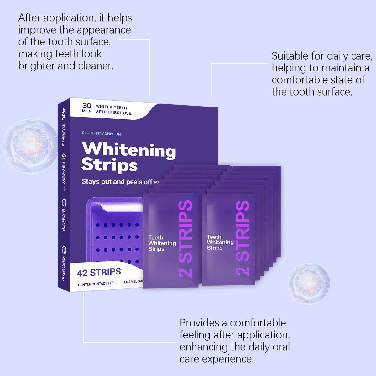 Purple Color-Correcting Teeth Brightening Strips | 42 Pack