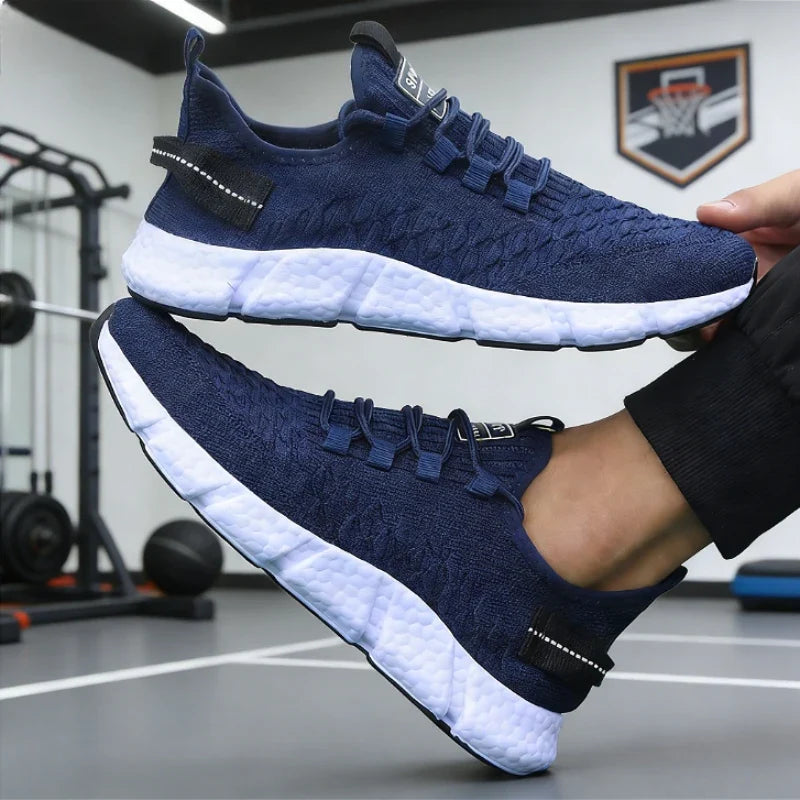 Men's Yellow Knit Running Shoes – Lightweight Breathable Sneakers
