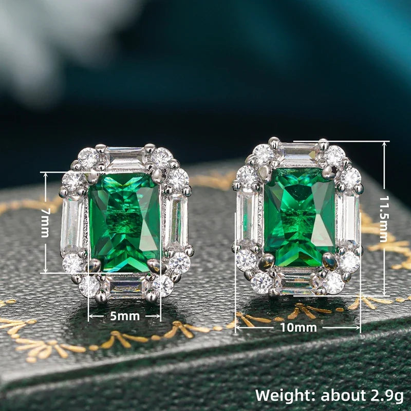 Huitan Green Cubic Zirconia Stud Earrings | Geometric Fashion