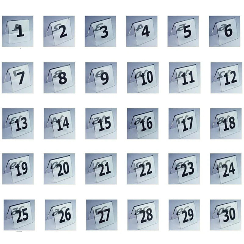 Acrylic Tent Table Numbers 1–30 | 3D Standing Cards Set of 30