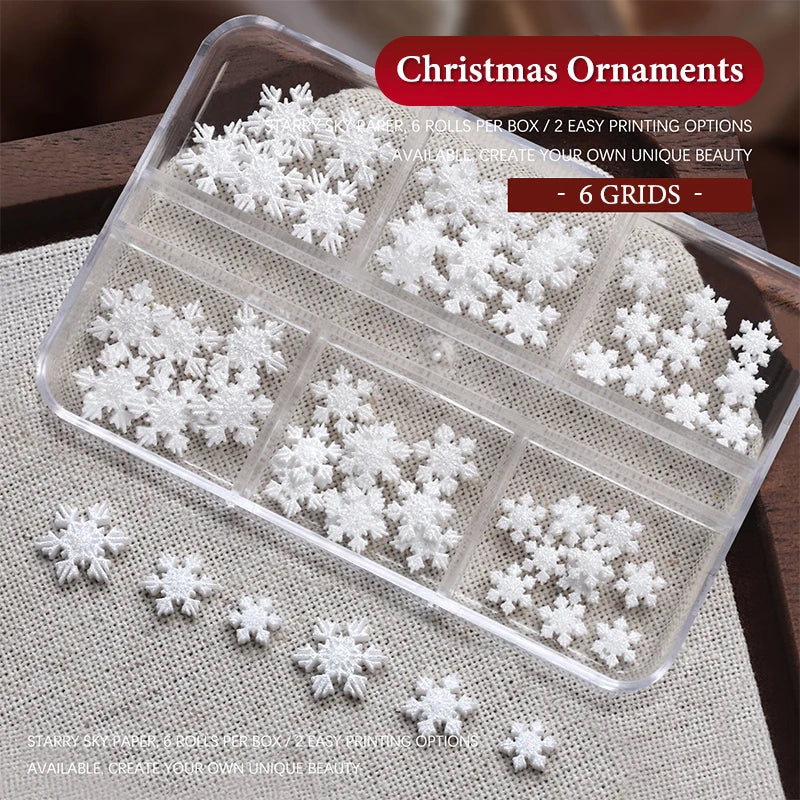 Christmas Nail Charms Set | 6-Grid Snowflake & Bead Rhinestones