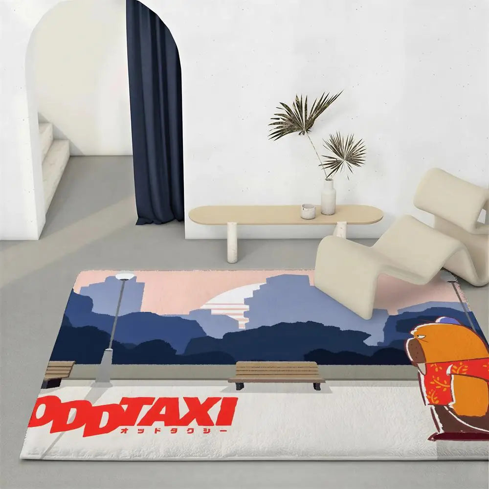 Anime Odd Taxi Flannel Floor Mat – Non-Slip Soft Indoor Rug