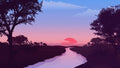 Sunset River Canvas Wall Art | Unframed Scenery Poster