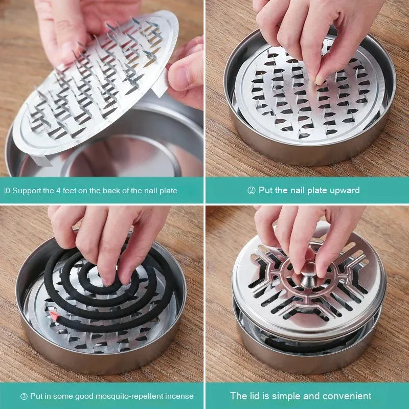 Stainless Steel Mosquito Coil Holder with Fireproof Cover