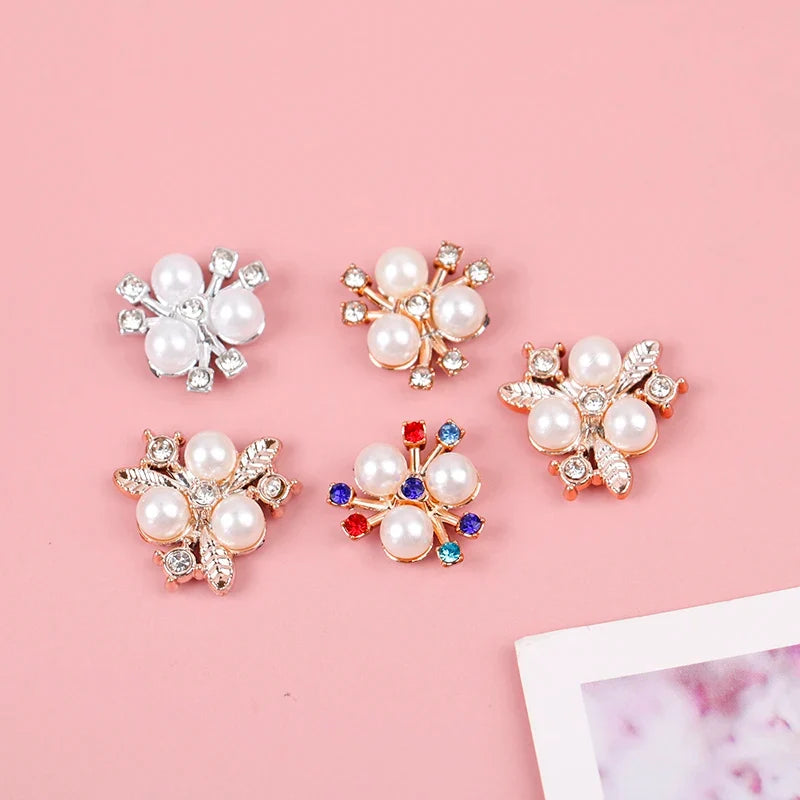 10PCS Pearl Flower Rhinestone Buttons | Crystal DIY Craft Embellishments