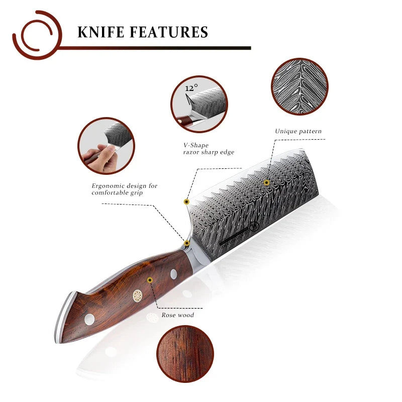 Grandsharp Nakiri Knife – 67-Layer Damascus Steel Rosewood