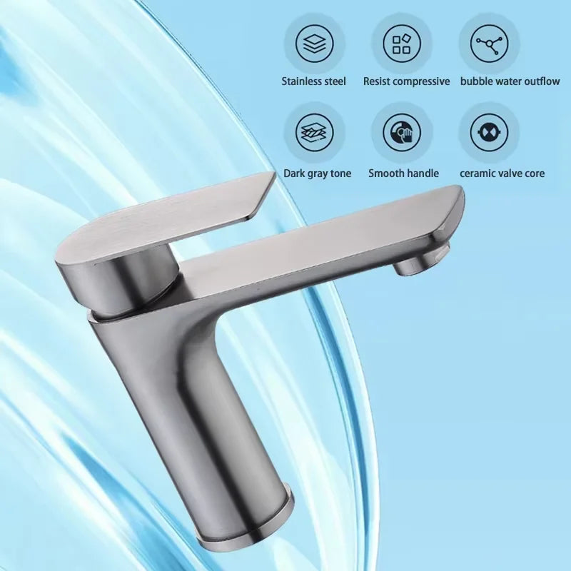Brushed Gray Stainless Steel Bathroom Faucet | Single Handle