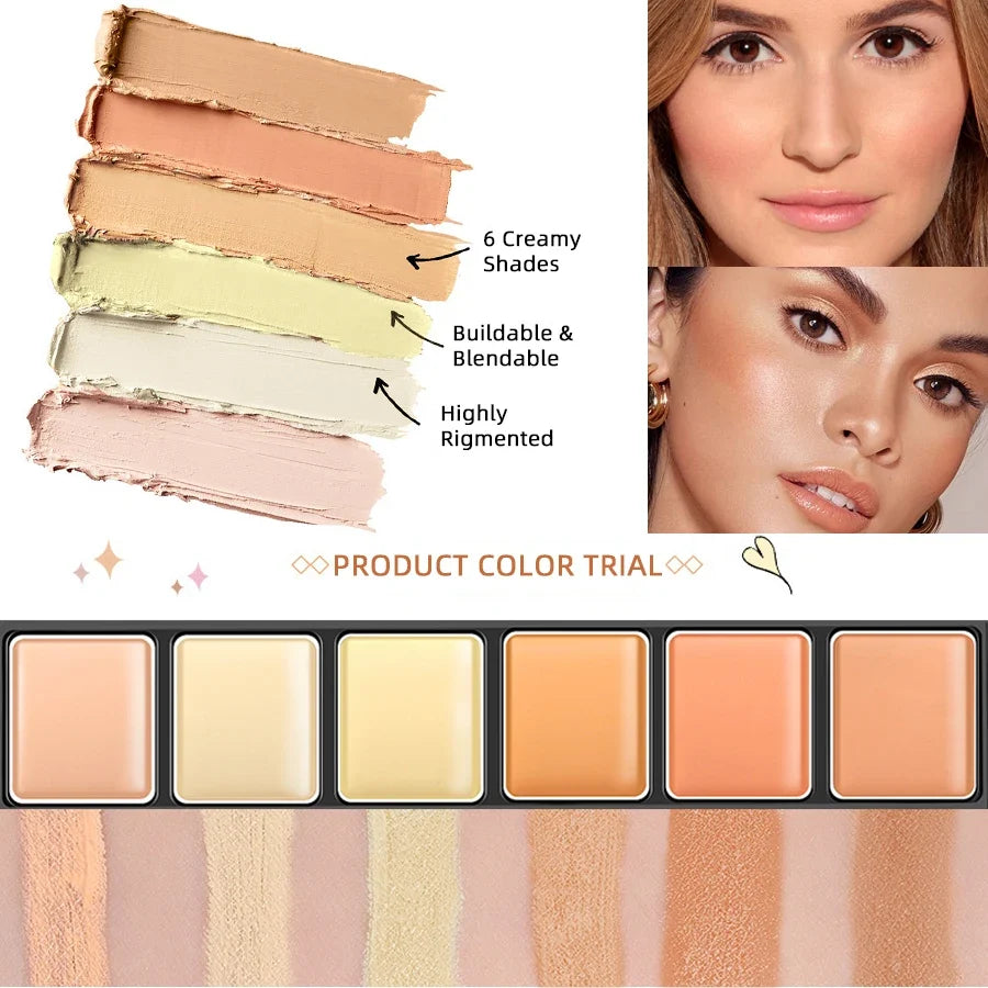 FUNPARK 6-Color Concealer Contour Cream Palette with Brush