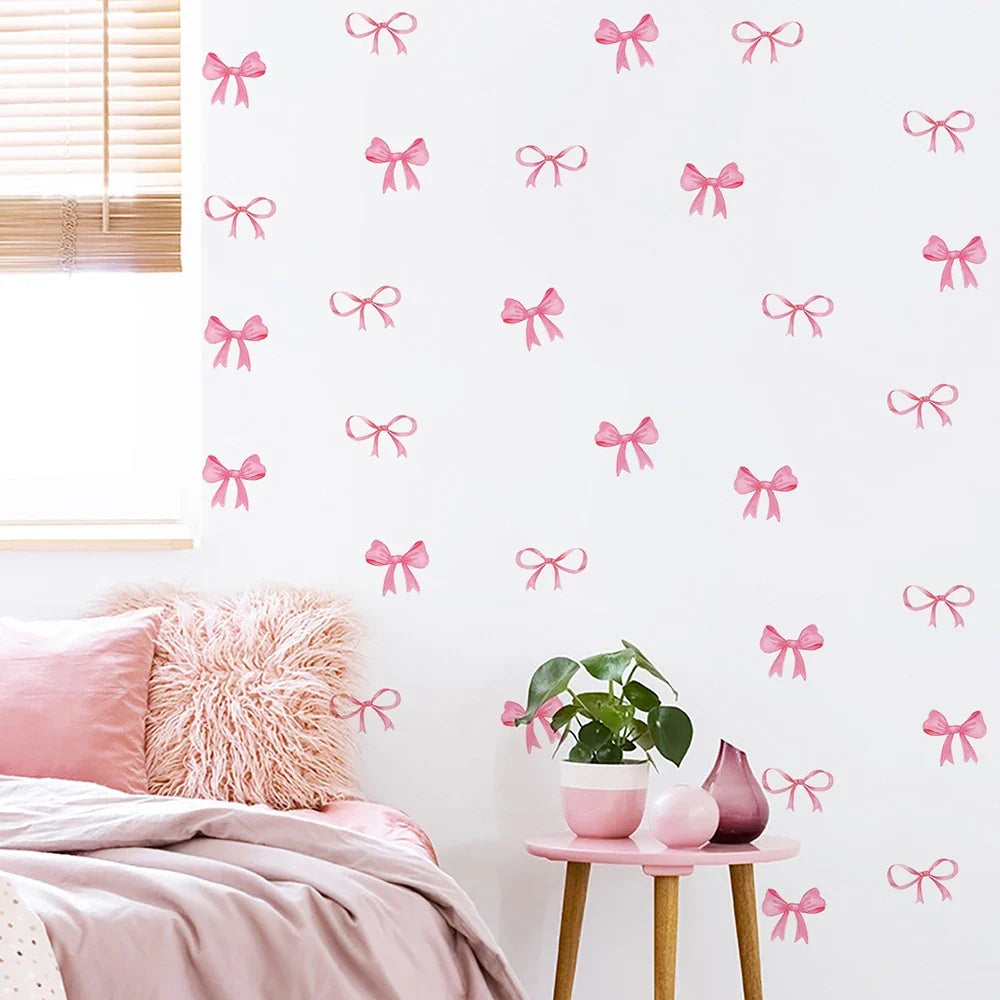 Cute Pink Bow Wall Stickers Boho Bowknot Bedroom Decorative Love