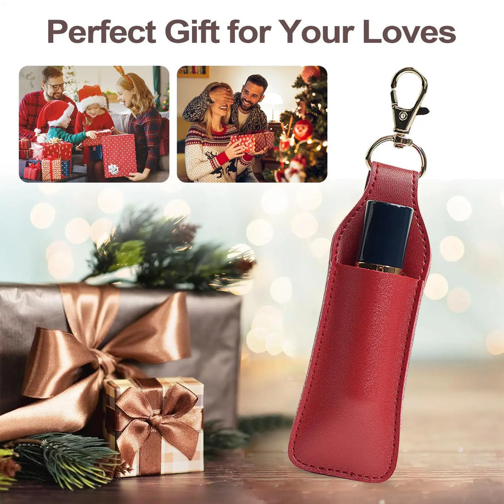 PU Leather Lipstick Holder Keychain | Lip Balm Pouch for Women