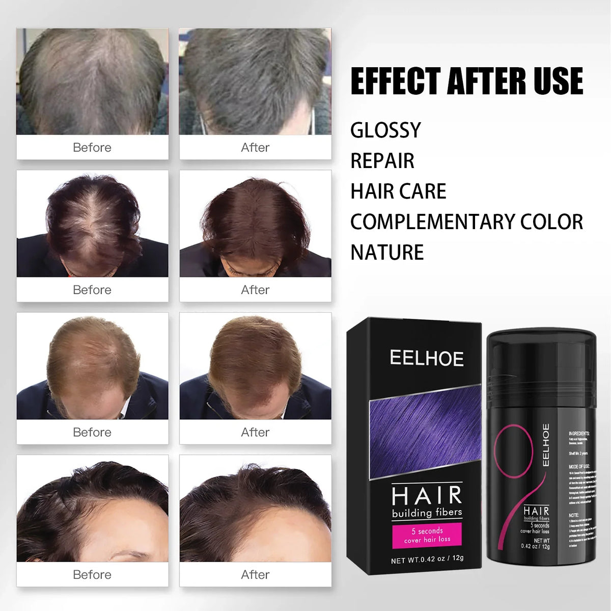EELHOE Hair Building Fibers – Hairline Filler & Powder 12g