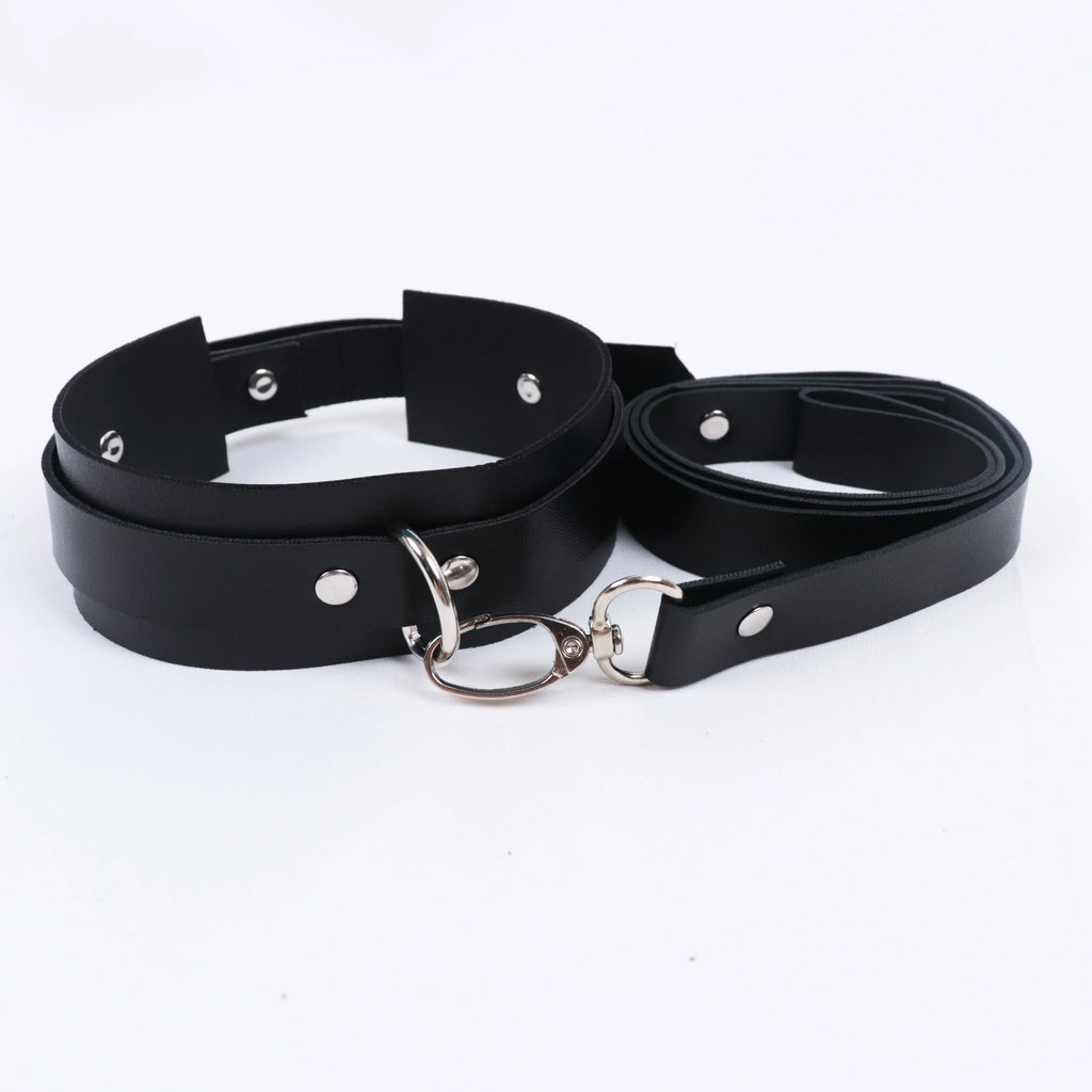 PU Leather Fetish Rope Collar Sexy Traction Bell Necklace Punk Tassel