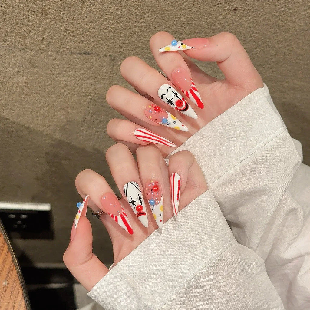 Handmade Press Nails French Long Almond Fake Women Wearable European