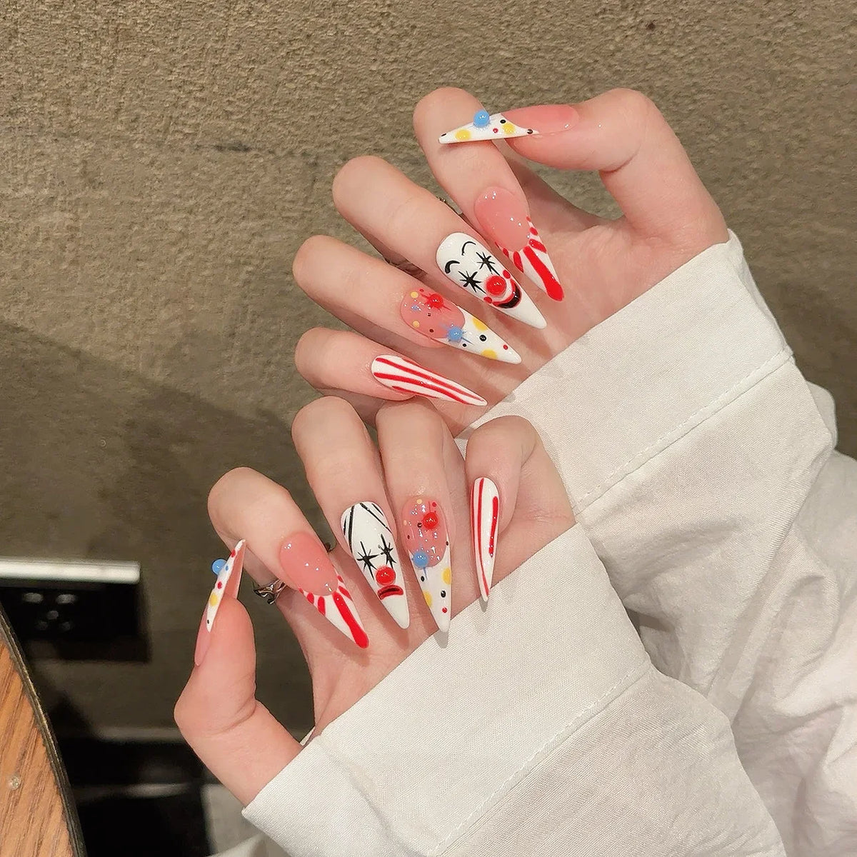 Handmade Press Nails French Long Almond Fake Women Wearable European